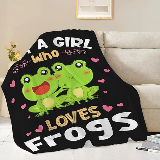 Frog Blanket Just A Girl Who Loves Frogs Throw Blanket Gifts for Kids Girls Boys Adults Women Men Super Soft Cozy Plush Fluffy Fuzzy Fleece Blanket Decor 50''X60''
