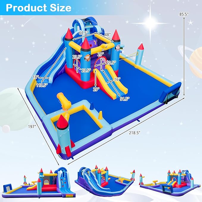 BOUNTECH Inflatable Water Slide, 10-in-1 Water Park Jump Castle for Big Kids 5-12, Water Slides Inflatables w/Huge Splash Pool, Football Gate, Water Bounce House for Kids Outdoor Backyard Party Gifts