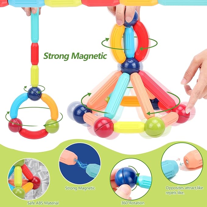 COUOMOXA Magnetic Building Blocks for Kids: Magnetic Stick Montessori Game for 3 4 5 Years Old Toddlers - STEM Starter Toy for Kids Age 3-5 Preschool - Birthday Gift for Boys Girls
