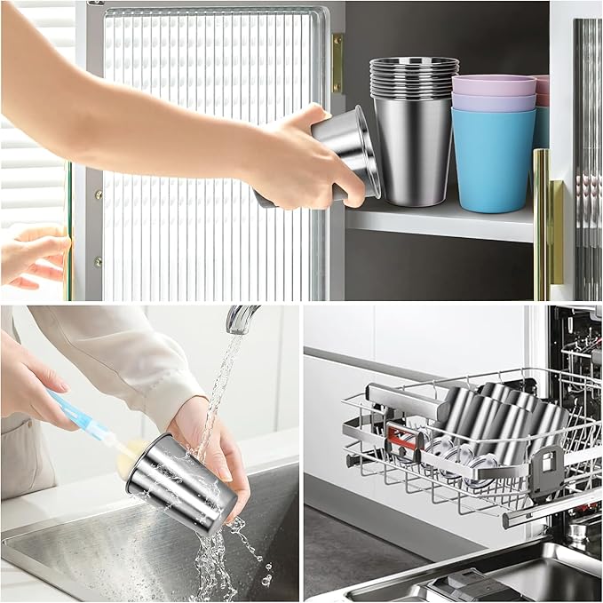 Kids Cups with Straws and Lids, 12oz Sippy Cups with 6 Color Silicone Sleeves Spill Proof Stainless Steel Cups for Kids, Toddlers and Adults