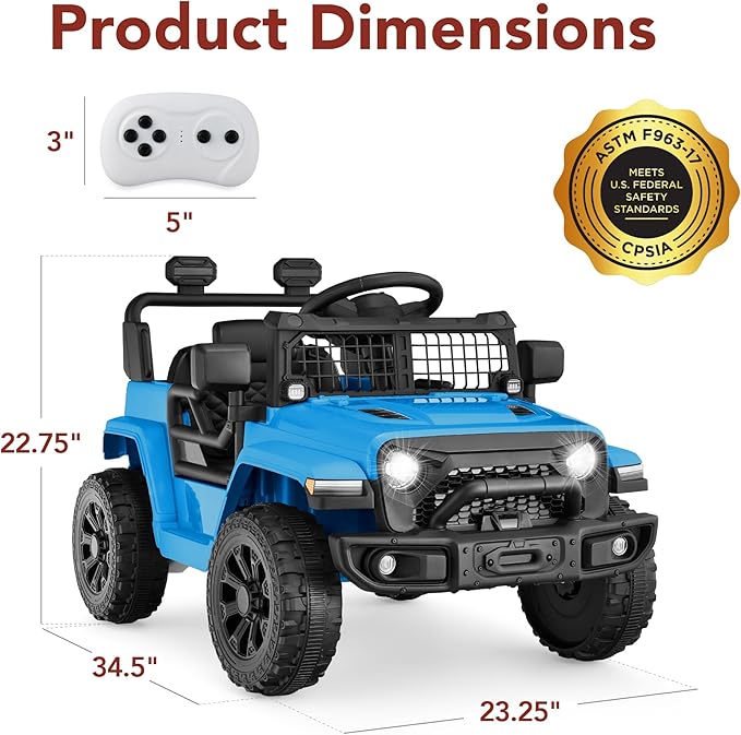 Best Choice Products 6V Kids Ride On Toy, Mini Truck, Electric Play Car w/Parent Remote Control, 4-Wheel Suspension, LED Lights, 2 Speeds, Functional Horn, 3.1MPH Max Speed - Light Blue