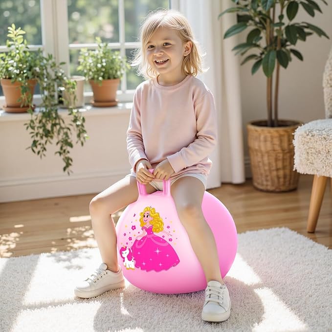 PlayZap Hopper Ball for Kids 3-8,18 Inch Pink Bouncy Ball with Handle, Inflatable Hippity Hop Bounce Hopping Jumping Toys Indoor Outdoor for Boys Girls Gifts