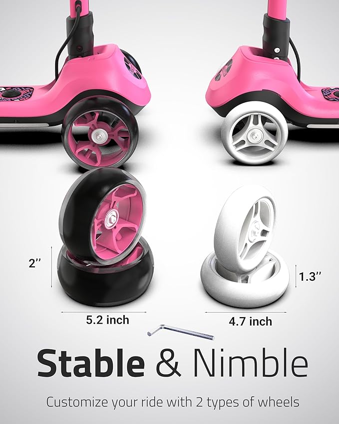 Elecorange T200/T500 Balance Electric Scooter for Kids Age 4-9, 2 Types Front Wheels, Electric Horn, Full Body Lights Up, Wide Deck, 5Mph Safe Speed, 70min Riding, Foldable Kick Scooter Boys & Girl