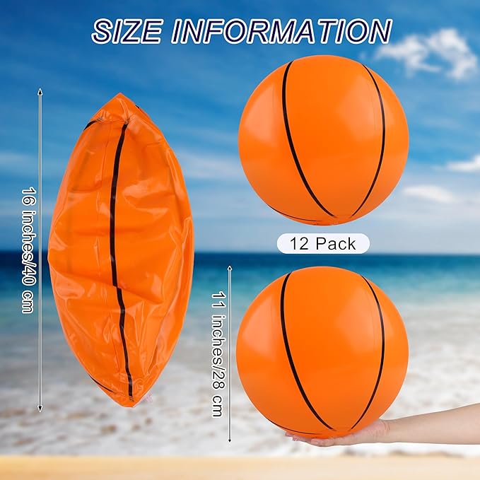 durony 12 Pieces Basketball Beach Ball 11 Inch Inflatable Basketball Bouncing Sports Ball Bouncy Toy Favors for Basketball Birthday Party Summer Beach Pool Games Decorations