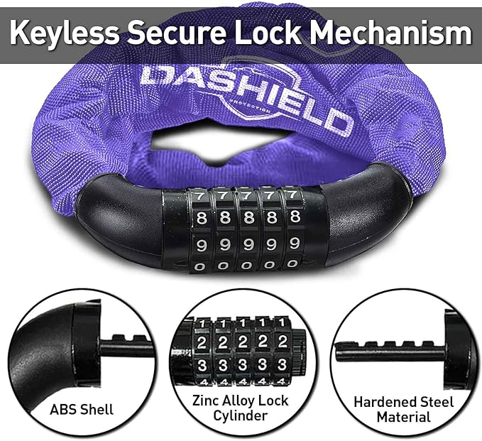 Bike Chain Lock Security 5 Digit Resettable Combination, 38.6 inches Heavy Duty Anti Theft Lock Chain for Bicycle, Motocycle, Scooter, Gate, Fence (Purple, 3.2ft)