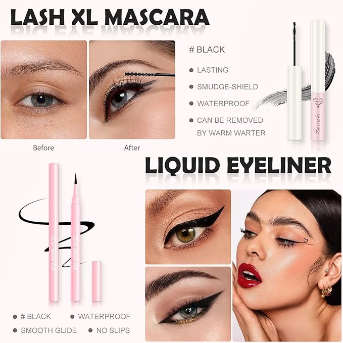 All in One Makeup Kit - Set for Women, Girls & Teens, Include 10 Colors Eyeshadow Palette, Lip Gloss, Eyebrow Eyeliner Pencil, Waterproof Mascara, 6 Pcs Brushes (Pink Kits)