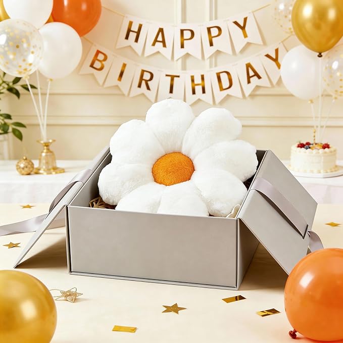 17.7" White Flower Pillow Decorative Throw Cushion – Plush Faux Rabbit Fur, Cute Girls Pillow for Bedroom & Dorm Decor