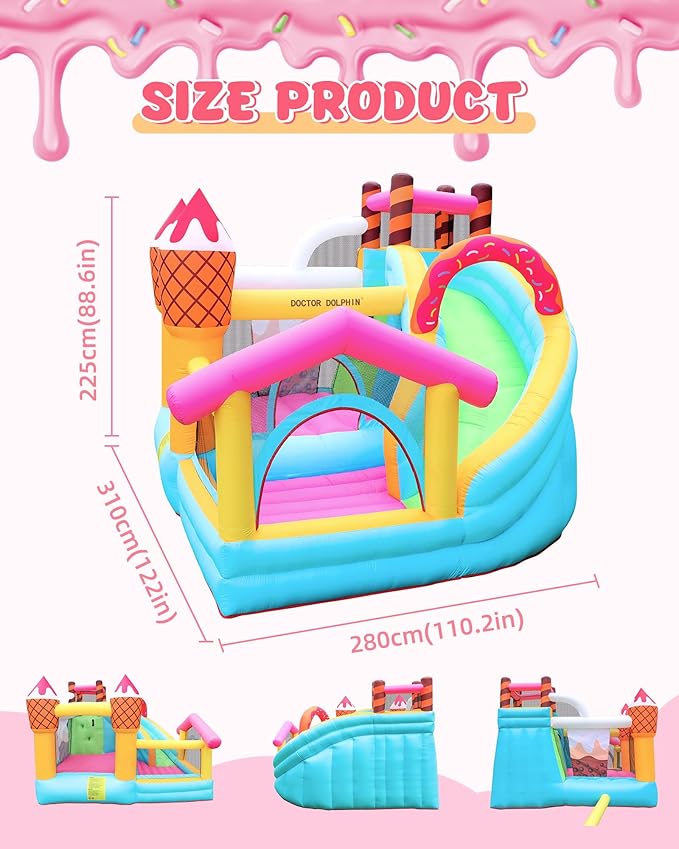 Doctor Dolphin Inflatable Bounce House with Air Blower, Bouncy Castle for Toddlers, Kids Jumping and Slide Castle for Indoor & Outdoor