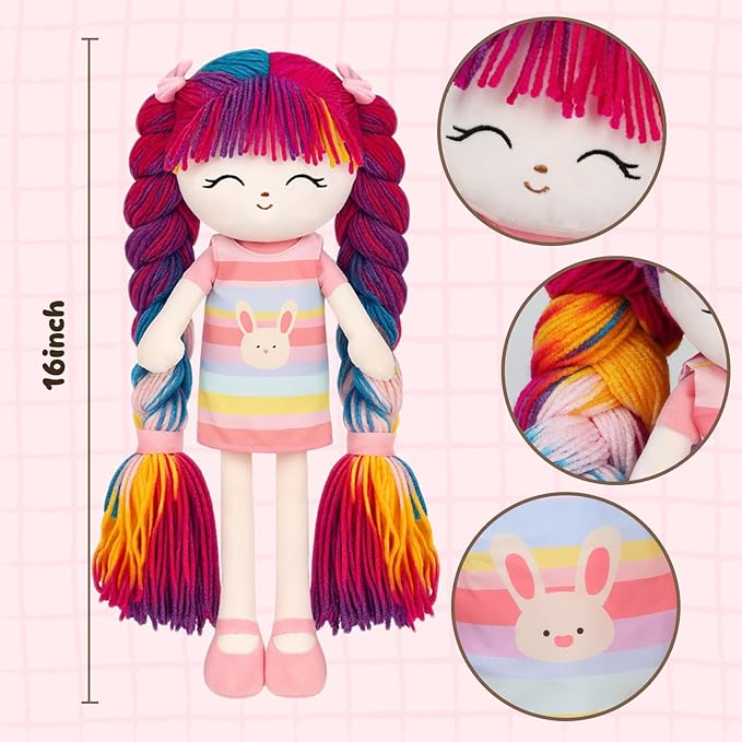 Plush Doll Baby Rag Dolls Gift for Girls, Soft Toys for Kids Toddler Soft Baby Doll Toys (16'') Birthday (Rainbow)