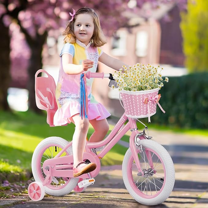 XJD Girls Bike for Toddlers and Kids Ages 2-12 Years Old,12 14 16 Inch Kids Bike with Training Wheels & Basket