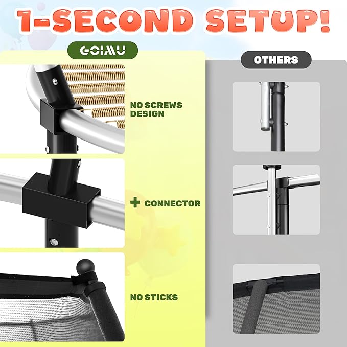 10FT 12FT 14FT 16FTOutdoor Recreational Trampoline with Enclosure Net, Bolt-Free Design Yard Trampoline with Wide Ladder and AntiRust Coating, 2 in 1 Connector for Kids Adults, ASTM Approval