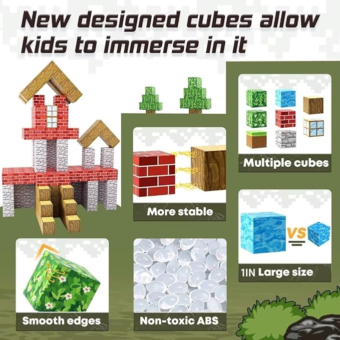 Magnetic Blocks-Build Mine Magnet World, Craft Magnetic Toys for Boys & Girls Age 3-4 4-5 6-8, STEM Montessori Sensory Toys for Toddlers Gifts for 3+ Years Old, 48PCS Fidget 1" Cubes Construction Toy