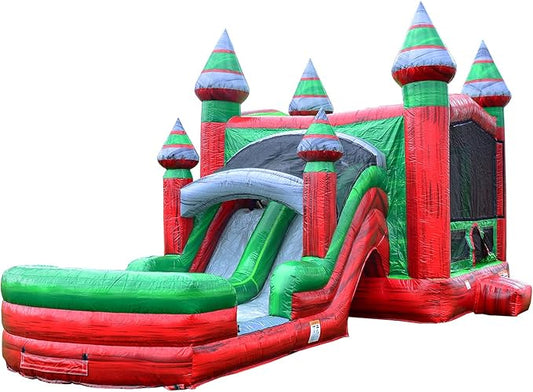 JumpOrange Midnight Commercial Grade Bounce House Water Slide Combo with an Attched Splash Pool for Kids and Adults (with Blower), Basketball Hoop, Wet Dry Use, Outdoor Indoor, Party, Rental Quality