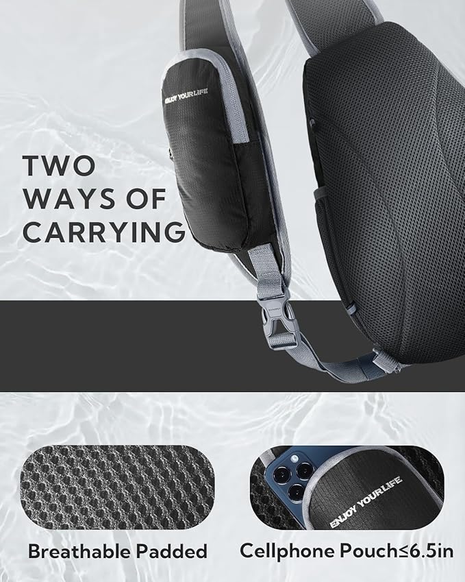 WATERFLY Crossbody Sling Bag Small Water Resistant Backpack Lightweight Shoulder Chest Daypack for Men Women Hiking Travel