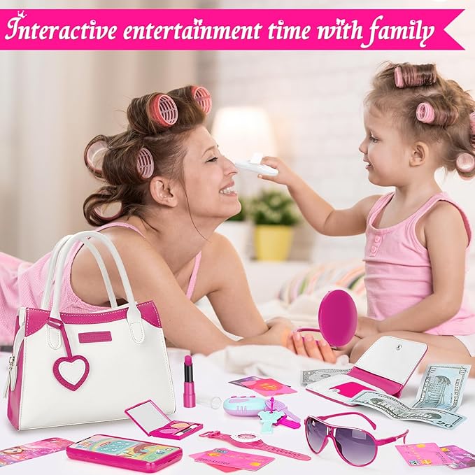 Officygnet Play Purse for Little Girls, Pretend Princess Play Toys for 3 4 5 6 7 8 Year Old, Toddler Purse with Accessories, Kids Toy Birthday for Girls Ages 3-5 4-5 6-8(White)