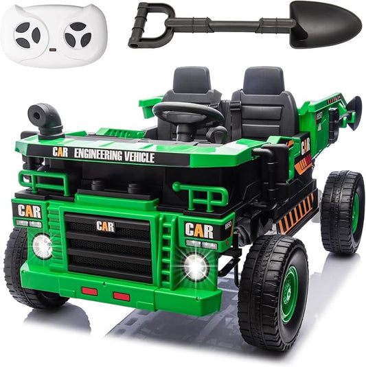 24V 4WD 2-Seater XL Kids Ride on Truck Electric Toy Car with Electric Dump Bed, Parents Remote Control Kids Car Tractor Toys Ride-on Dump Truck for Boys and Girls Ages 3+, Geen