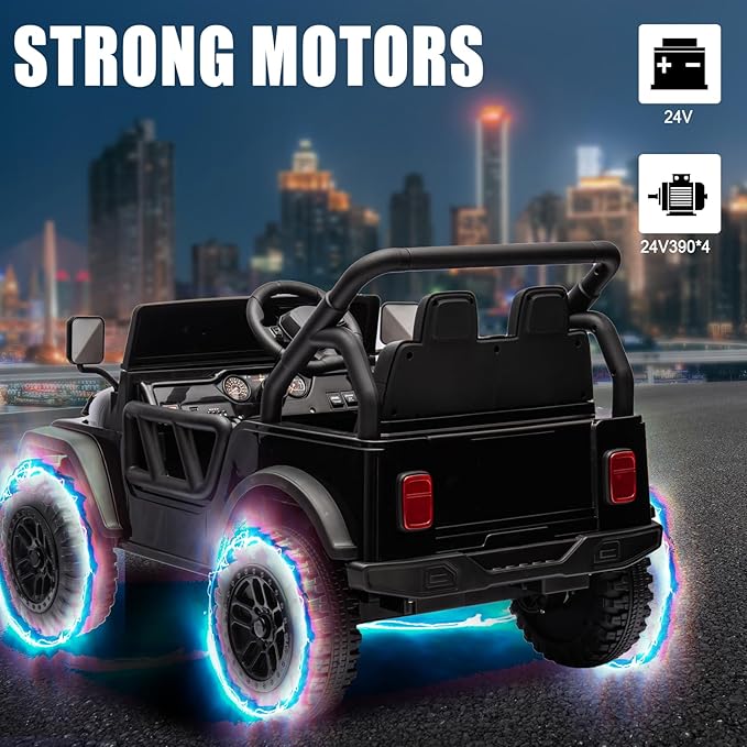 POSTACK 24 Volt Ride on Car with Parental Remote Control, 4x4 Battery Powered Electric Vehicle, 4WD Ride on UTV Toy for Kids to Drive w/Music, Bluetooth, Power 4 Wheels for Toddler Ages 3+, Black