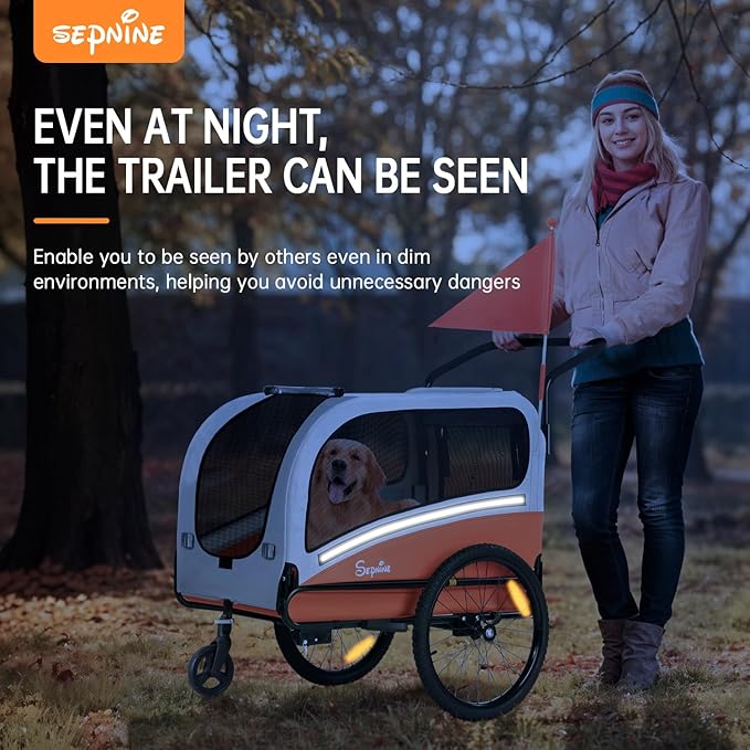 Sepnine Dog Bike Trailer, Supports up to 88 lbs, 2-in-1 Pet Stroller Cart Bicycle Carrier, Easy Folding Cart Frame with Quick Release Wheels, Universal Bicycle Coupler, Non-Slip Floor, Internal Leash
