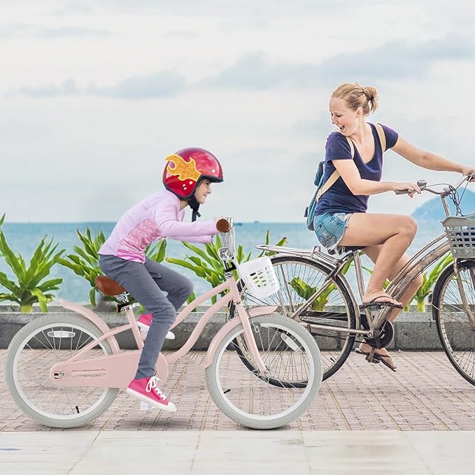 HONEY JOY Kids Bike, 12 14 16 18 20 Inch Toddler Bikes w/Training Wheels, Handbrake & Coaster Brake, Fully Enclosed Chain, Adjustable Handlebar & Seat, Kids Bicycle w/Basket, Girls Boys Bike 3-8
