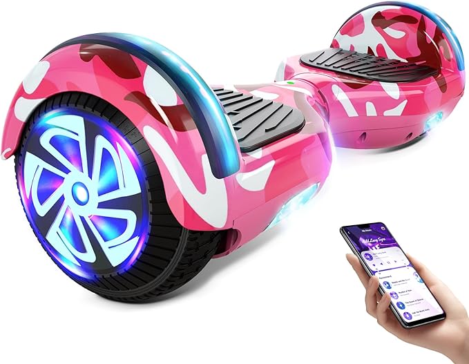 Scooter with Bluetooth Corlorful LED Lights, 6.5" Wheels, Dual 300W Motor Scooter for Kids Girls Boys Adults, All Ages