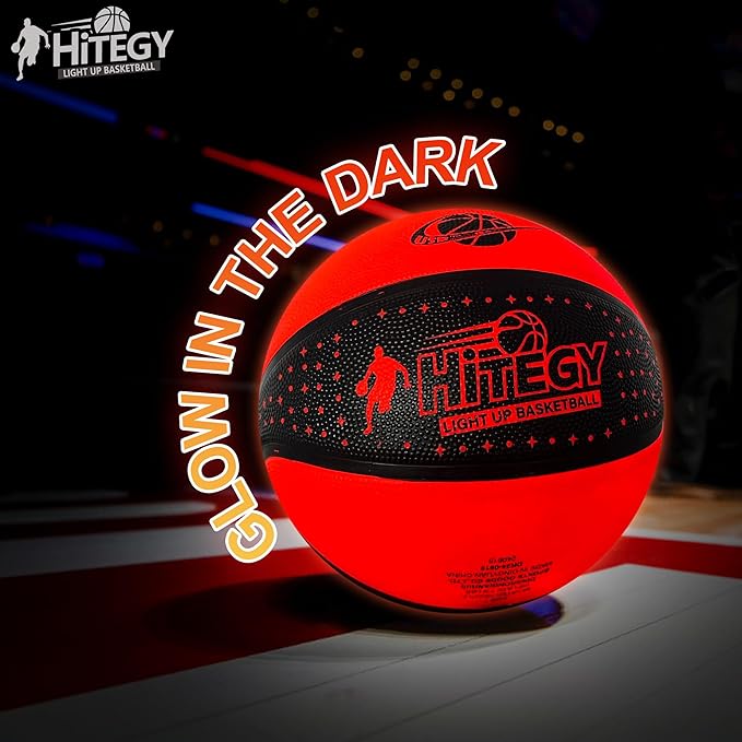 Glow in The Dark Basketball - Water-Resistant, Size 7, Impact Activated, Includes Pump, Manual, Pre-Installed Batteries & 10 Extra Batteries - Light Up Basketball - Orange