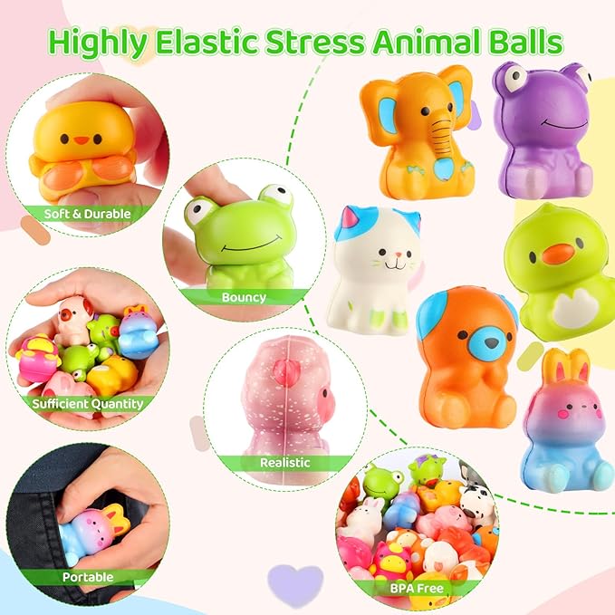 LiYiQ 48Pcs Animal Squishy Toys Stress Balls for Adults Squishy Fidget Toys Desk Pets Fidget Pack Bulk with Squishy Monkey Cat Dog Squishy Balls Party Favors Goodie Bag Stuffers for Classroom Exchange