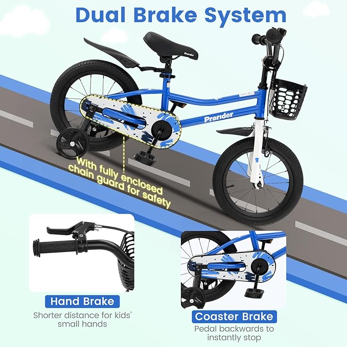 BABY JOY Kids Bike, 12 14 16 18 Inch Children Bikes for Boys Girls Age 3-8 Years w/Training Wheels, Handbrake, Coaster Brake & Removable Basket, Kids Bicycle of Multiple Colors