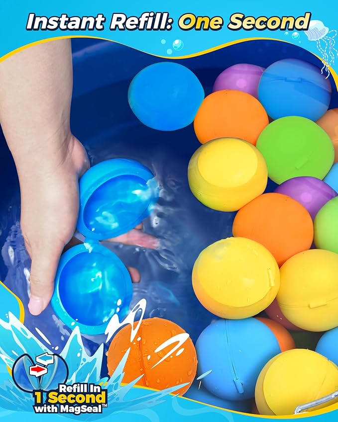 Water Balloons Reusable Splash Ball, Latex-free Water Bomb Pool Toys, No Tying Easy Quick Fill, Magnetic Self-sealing Water Balls for Kids & Adults All Ages Summer Fun Outdoor Party Games