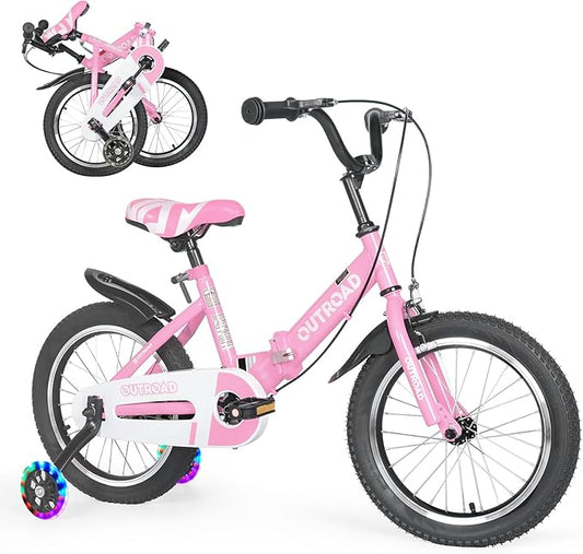 14/16/18 Inch Folding Kids Bike with Training Wheels, Gifts for Boy&Girl Age 3-9 yrs, Toddler Bike with Dual Brakes for Beginners, Multi-Color