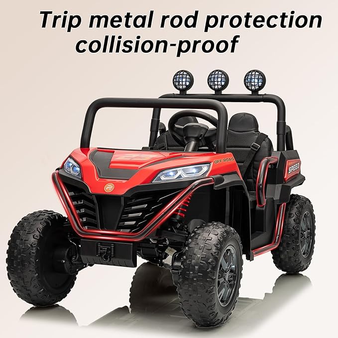 24V Side by Side Ride On UTV, Battery Powered 4x4 Ride On Car with Remote Control, Kids 2 Seater Electric Car with Bluetooth, Red