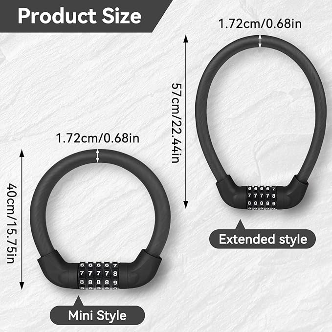 5 Digit Combination Bike Cable Lock, Lightweight Bicycle Lock Anti Theft Resettable Combination Portable Bicycle Cable Locks for Bike, 22inch, Black