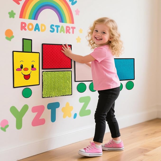 Sensory Wall Panel for Kids, Sensory Toys for Wall ＆ Floor, Sensory Mats for Autistic Children and Toddlers, Wall Busy Board Sensory Room Must Haves (Train)
