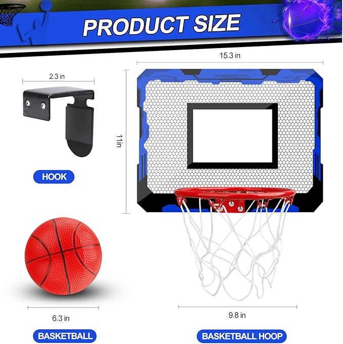 Indoor Mini Basketball Hoop Set, Upgrade Wall Mount Basketball Hoop for Wall Yard Outdoor, Over Door Room Hoops Game with 4 Balls Shatter Resistant Backboard -Complete Accessories Included