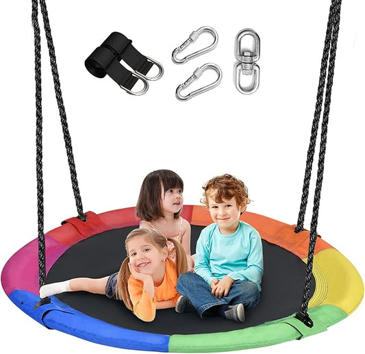 43 inch Saucer Tree Swing for Kids,Durable Textilene Round Swing Heavy Duty, Waterproof and All-Weather Resistant,Swivel,Adjustable Strong Ropes,Easy to Install,Outdoor Playground Backyard