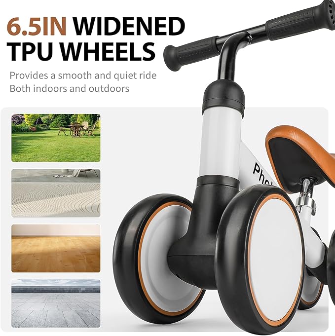 Baby Balance Bike for 1 2 Years Old Boys Girls, 4 Wheels Toddler Bike with Adjustable Seat, 12-24 Months Kids First Birthday Christmas Toy Gift