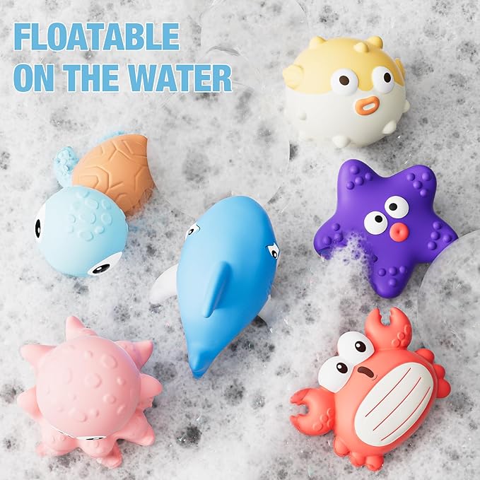 Bath Toys for Toddlers 18 Month, Bathtub Toys with 6 Baby Bath Animals, No-Hole Design Keeps Dry, Floating Toys Set for Baby 1 Year Old Boys & Girls (6 Pack)