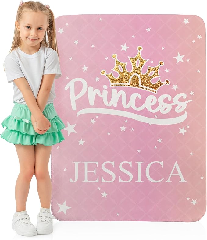 Personalized Princess Blanket: Custom Name Princess Blanket, Soft Sherpa Fleece Throw for Newborns, Toddlers, Kids and Girls, Nursery or Bedroom Décor; Pink, 30"x40", 1-Sided Printing, Printed in USA