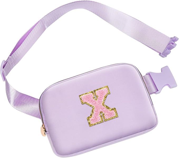 Christmas Gifts for Girls, Small Fanny Pack for Girl Kids Teen, Crossbody Bag for Trendy Everywhere Belt Bag, Fashion Monogrammed Crossbody Waist Packs Travel Necessities (Purple, X)