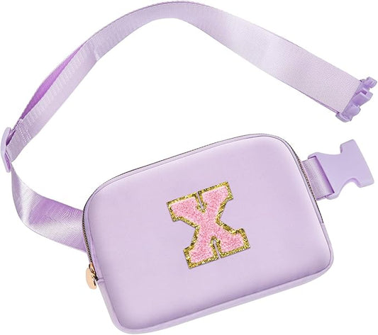 Christmas Gifts for Girls, Small Fanny Pack for Girl Kids Teen, Crossbody Bag for Trendy Everywhere Belt Bag, Fashion Monogrammed Crossbody Waist Packs Travel Necessities (Purple, X)