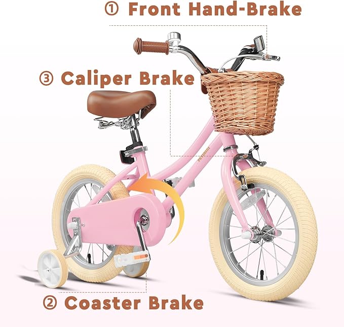 Petimini Girls Bike with Basket for 2-12 Years Old Kids, 12 14 16 18 20 Inch Bicycle with Bell Training Wheels Basket, Multiple Colors
