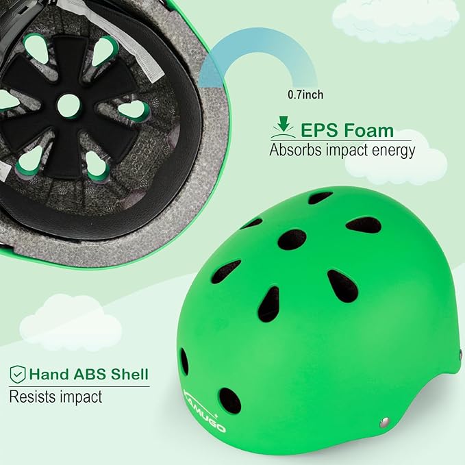 KAMUGO Kids Bike Helmet, Toddler Helmet for Ages 2-8 Boys Girls with Sports Protective Gear Set Knee Elbow Wrist Pads for Skateboard Cycling Scooter Rollerblading