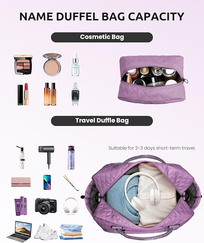 Initial Duffle Bag, Weekender Bags with Shoe Compartment and Shoulder Strap, Monogram Overnight Bag for Women Wet Pocket, Girl Travel Bag with Makeup Bag Gifts for Niece (Letter R)