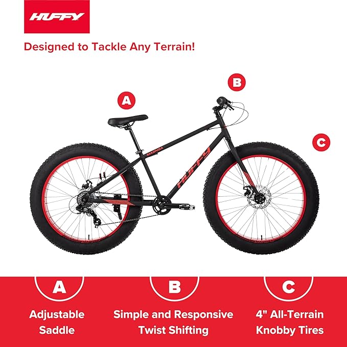 Huffy Mountain Bikes for Men, 26/27.5 Inch Sizes, Multiple Speeds, Suspension Available, Fat Tire Option, Sleek Graphics, Disc Brakes Available, Adjustable Comfort Saddle, Durable, Multiple Colors