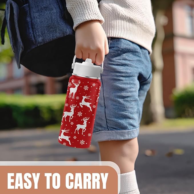 Christmas 16 oz Water Bottle with Straw Lid, Stainless Steel Insulated Tumbler, Deer Water Bottles, Reindeer Cup Gifts for Christmas Birthday (1pcs)