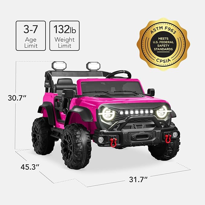 Best Choice Products Kids 24V 2-Seater Electric Ride On Car Truck w/ 132lb Weight Capacity, Parent Control, Bluetooth, LED Lights - Hot Pink