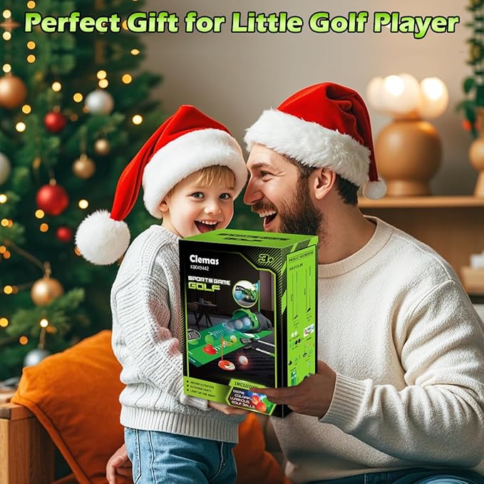 Upgraded Kids Toy Golf Set with Dinosaur Automatic Golf Returner, Led Light Up Night Golf Balls, 3 Clubs, Putting Mat, 3-8 Toddler Mini Golf Games, Indoor Outdoor Sports Toys for Boys Girls 3+