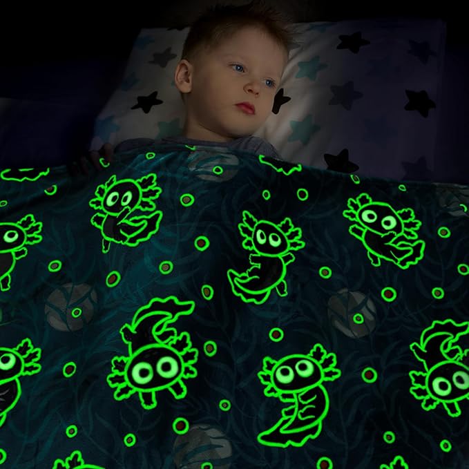 Axolotl Blanket Kids Glow in The Dark Blanket Axolotl Gifts for Teens Girls Boys Cute Animal Salamander Toys Throw Blankets Soft Fleece Bedding Blankets