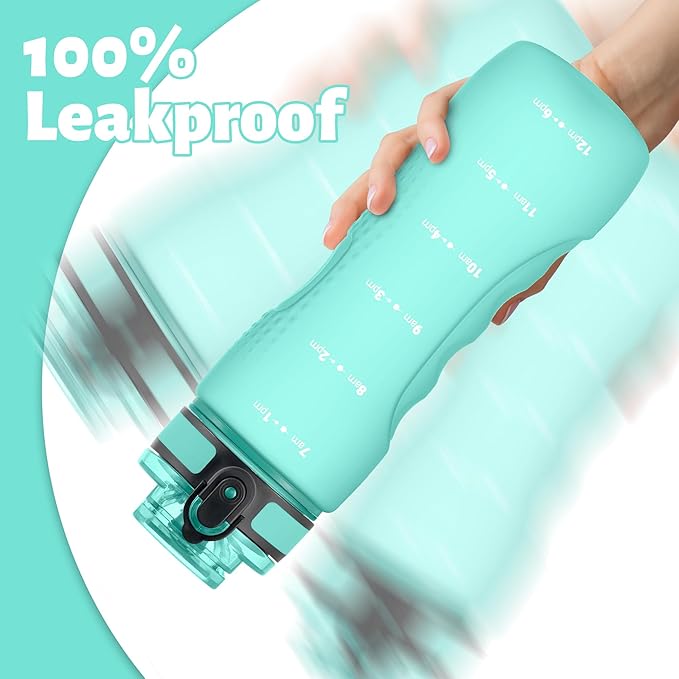 OLDLEY 25 oz Water Bottle, Motivational Water Bottle with Time Marker, Sports Water Bottle With Strap, Leakproof & BPA Free Large Water Bottles for School, Gym, Travel, Outdoor, Tritan,Green