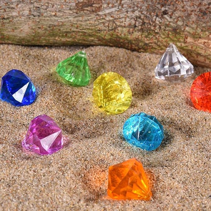 10pcs Set, Large Colored Acrylic Gems with Pirate Treasure Chest, Sinkable Pool Toys for Kids, Underwater Swimming Toys for Party Decorations (Large clip 1)