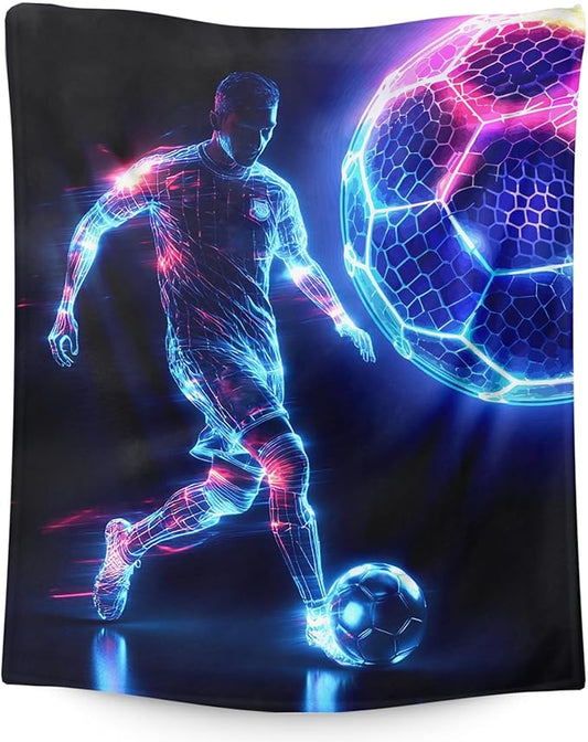 Soft Cozy Sports Blanket - 80 x 60 Inches, Warm Fuzzy Throw for Bed, Living Room, Soccer Lovers Gift
